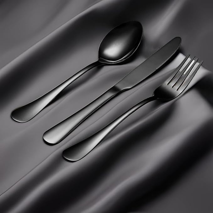 Black Forks Silverware Set Of 6 Pieces, Stainless Steel Forks, Mirror Polished Fork Set, Cutlery Utensils Set=, Apartment Essential Flatware