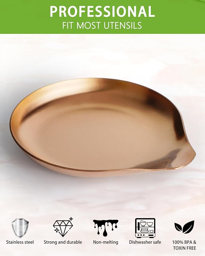 Stainless Steel Spoon Rest, Spatula Ladle Holder, Stainless Steel Utensil Spoon Rest Holder, Brushed Finish, Dishwasher Safe 5.9 x 5.1 Inch (Round Rose Gold 1PC)