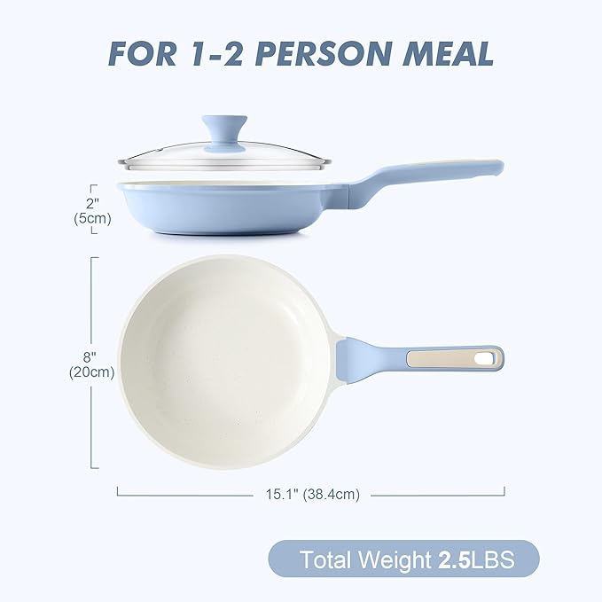 SENSARTE Nonstick Ceramic Frying Pan with Lid 8 Inch Omelette Pan Skillet, Free of Intentionally Added PFAS/PTFE Non-toxic Chef's Pan Induction Compatible Pan, Heat Resistant Handle, Glacier Blue
