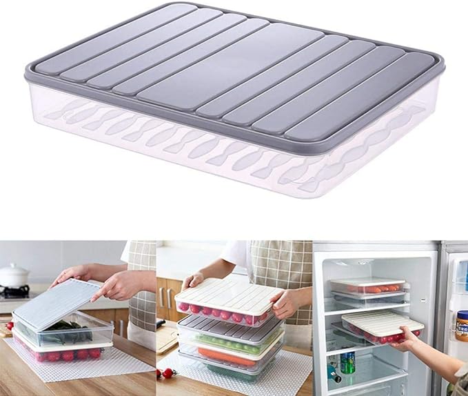 Food Storage Containers 11.02×8.85×1.81" Vegetable Organizer with Lid Clear Fridge Crisper Keep Food Fresh Kitchen Organizer Bins (2 x Large)