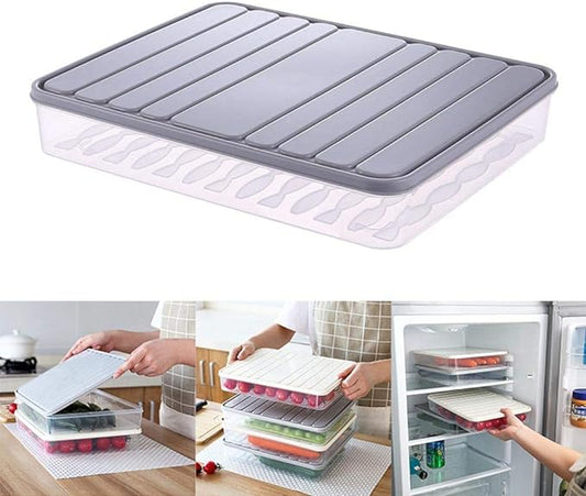 Food Storage Containers 11.02×8.85×1.81" Vegetable Organizer with Lid Clear Fridge Crisper Keep Food Fresh Kitchen Organizer Bins (2 x Large)