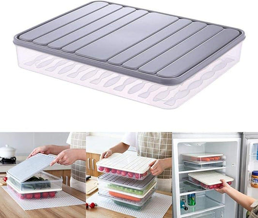 Food Storage Bin Vegetable Organizer with Lid Clear Fridge Crisper Keep Food Fresh BPA Free Kitchen Organizer Bins (Grey-L-SIZE with MAT)