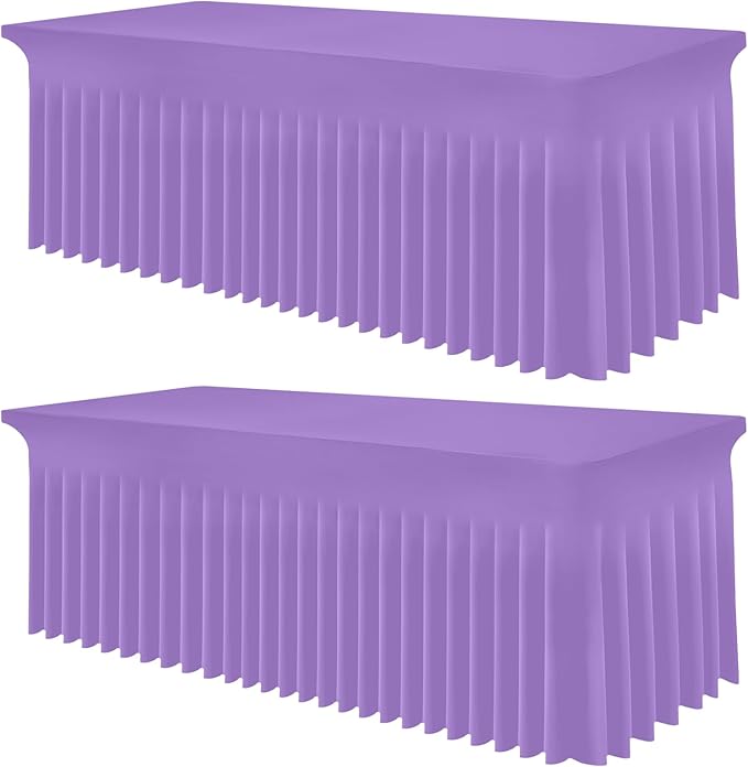 Smiry Spandex Tablecloth 2 Pack, Elastic Fitted Stretch Tablecloth for 6FT Rectangle Tables, Waterproof Washable Table Cover Skirt for Wedding, Banquet & Parties (Lavender, 72Lx30Wx30H Inch)