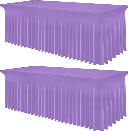 Smiry Spandex Tablecloth 2 Pack, Elastic Fitted Stretch Tablecloth for 6FT Rectangle Tables, Waterproof Washable Table Cover Skirt for Wedding, Banquet & Parties (Lavender, 72Lx30Wx30H Inch)