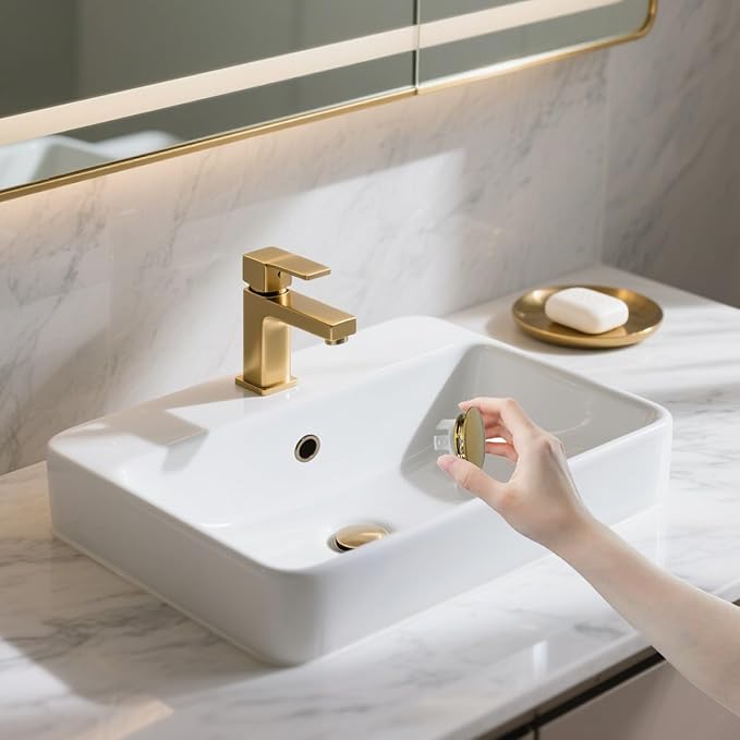 Sink Overflow Hole Cover Basin Trim Insert for Home, Sink, Bathroom, Kitchen Decorative Sink Drain Cap, Double Layer Copper Solid Chrome Overflow Cover(Glossy Gold)