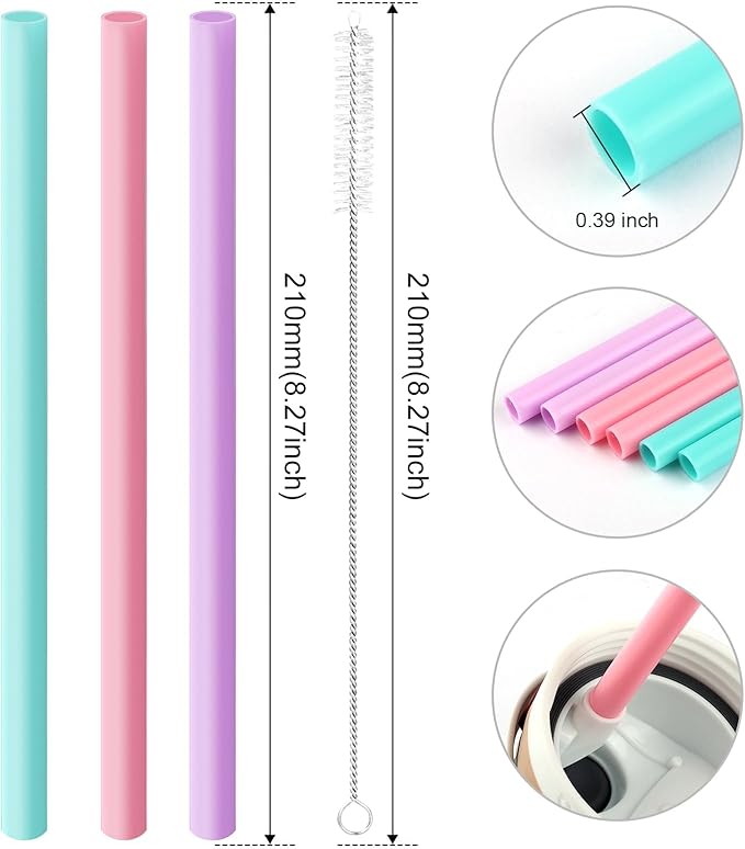 Joshey 6PCS Replacement Straws for Owala FreeSip 24oz & 32oz Water Bottles - Reusable Plastic Straws with 1 Cleaning Brush, Travel Tumbler Accessories Parts(Pink)