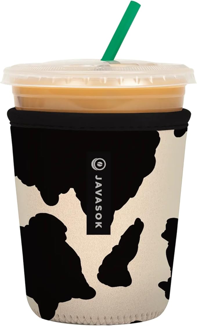 Sok It JavaSok Iced Coffee & Cold Soda Insulated Neoprene Cup Sleeve (Cow Print, Small: 16-20oz)