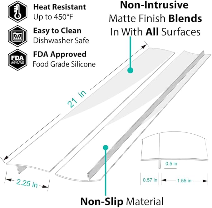 Stove Gap Covers, 2PACK Kitchen Silicone Oven Gap Filler - 21 Inches Countertop Strips Guard, Easy to Clean (White)