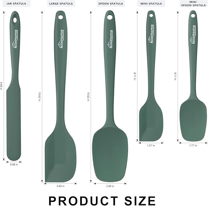 NileHome Silicone Spatula Set, 5 Pieces Food Grade Kitchen Utensils with Silicone Brush Heat Resistant BPA-free Rubber Spatula for Scraping, Baking, Cooking, Mixing—Green
