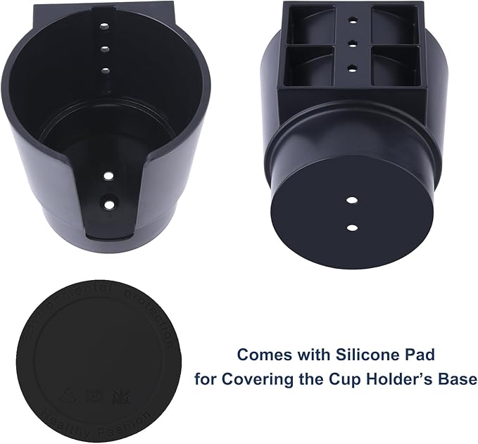 Universal Large Desk Cup Holder Clamp on, Heavy Duty Plastic Drink Holder for Table, Porch Swing, Patio Chair, Clip On Anti-Spill Bottle Holder for Most Cups, Bottles, Cans, Tumbles, Black, Pack of 1