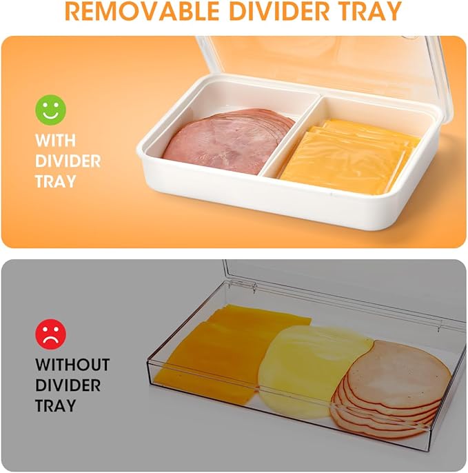 AIEVE Deli Meat Container for Fridge,Ham and Cheese Storage Box with Clear Lid & Silicone Seal, Lunch Meat Organizer for Refrigerator to Keep Food Fresh, 8.86" Length