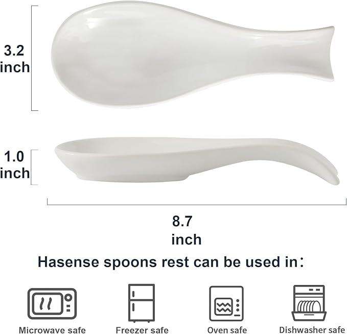 Ceramic Spoon Rest for Stove Top,Large 8.7 Inch Spoon Holder for Kitchen Counter,Porcelain Utensil Rest for Thankgiving and Christmas Gift,Dishwasher Safe and Heat-Resistant,White(2 PC)