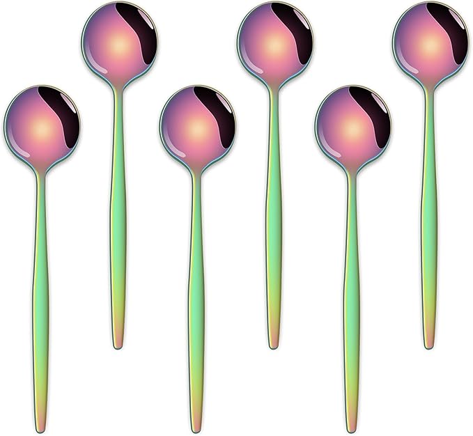 5.1 Inch Coffee & Tea Spoons Set,6 Pieces Rainbow Stainless Steel Espresso Spoon,Colorful Cute Small Spoons For Dessert Coffee