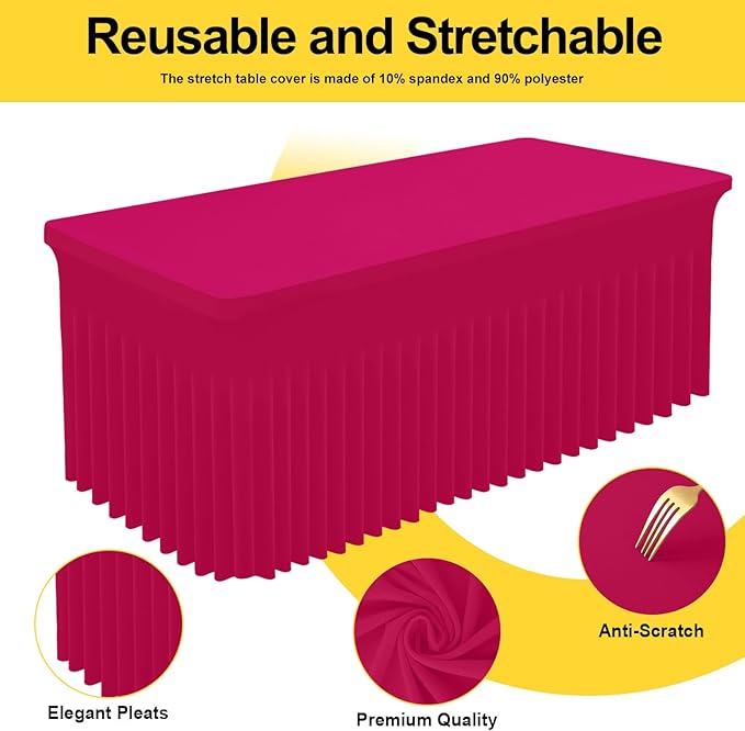 Smiry Spandex Tablecloth, Elastic Fitted Stretch Tablecloth for 8FT Rectangle Tables, Waterproof Washable Table Cover Skirt for Outdoor, Wedding, Banquet & Parties (Fuchsia, 96Lx30Wx30H Inch)