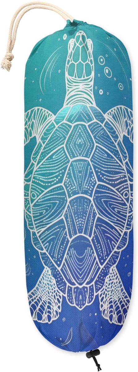 Pardick Summer Plastic Bag Holder Ocean Theme Sea Turtle Wall Mount Grocery Bag Holder Washable Plastic Bag Dispenser Garbage Bag Organizer for Home Kitchen Decor, Gifts for Women Mom Family Friends