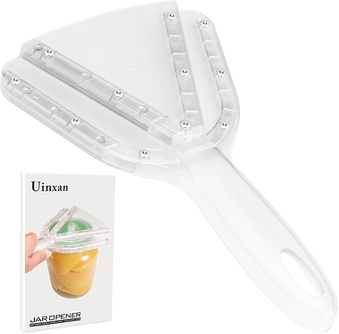 Uinxan Jar Opener for Weak Hands & Seniors with Arthritis – Effortlessly Opens Screw Lids & Bottle Caps, Manual Handheld, 304 Stainless Steel, Patented Kitchen Gadget (Transparent)
