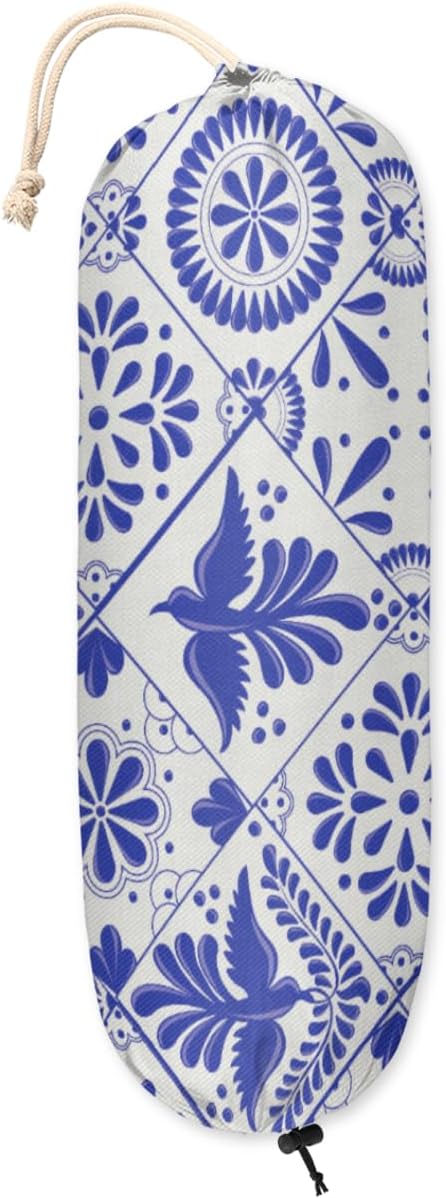 Mexican Talavera Bird Mandala Boho Plastic Bag Holder, Wall Mount Grocery Bag Holder Plastic Bag Dispenser Garbage Bag Organizer Shopping Bags Carrier for Home Kitchen Decor, Gifts for Women Mom