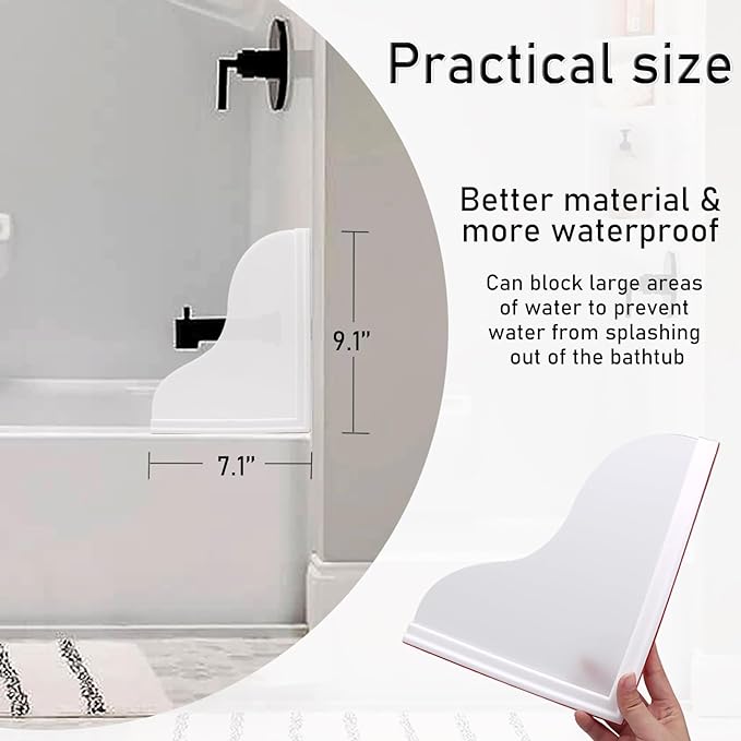 Shower Splash Guard Kit, Large Splash Guards for Bathtub Waterproof Self-Adhesive Shower Corner Guards to Keep Water in Shower or Bath, Pack of 2 (9.1 x 7.1 inches)
