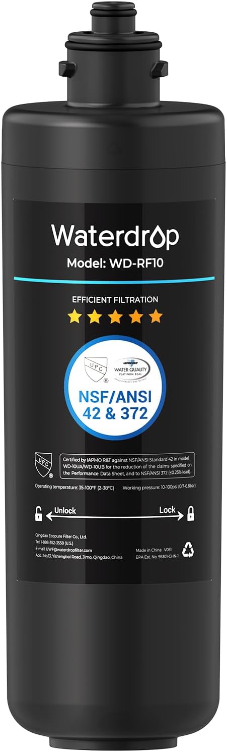 Waterdrop RF10 Water Filter Replacement for Waterdrop 10UA/10UB/10UB-B Under Sink Water Filter, Reduces PFAS, PFOA/PFOS, Lead, Chlorine, Bad Taste & Odor, NSF/ANSI 42 Certified, 1 Year, 1 Pack