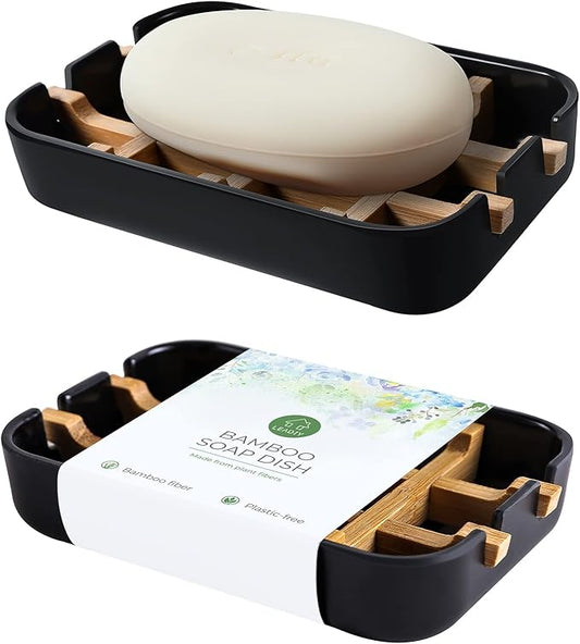 Soap Dishes for Bar Soap, Black Bathroom Soap Holder, Bamboo Soap Dishes Holder for Bathroom Shower, Bathroom Sink Soap Dish