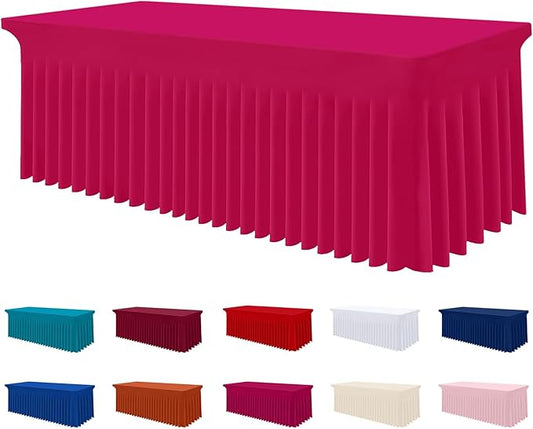 Smiry Spandex Tablecloth, Elastic Fitted Stretch Tablecloth for 8FT Rectangle Tables, Waterproof Washable Table Cover Skirt for Outdoor, Wedding, Banquet & Parties (Fuchsia, 96Lx30Wx30H Inch)