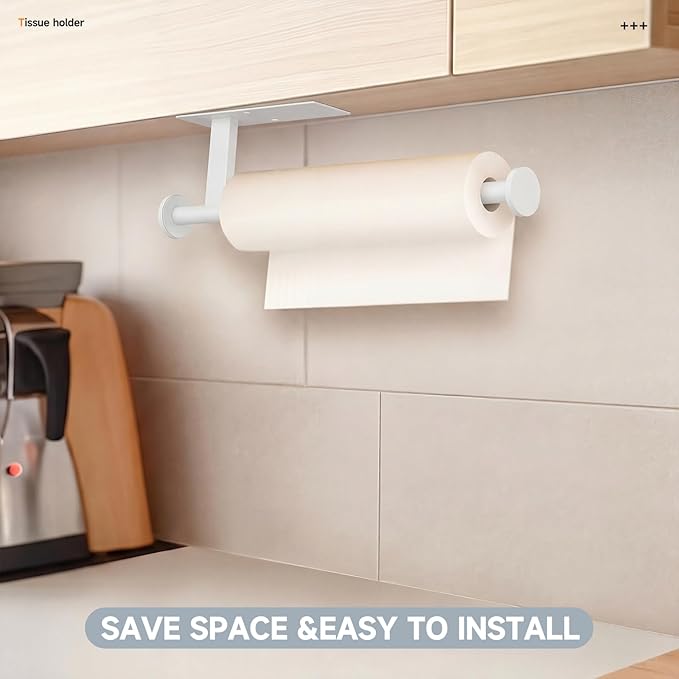 Paper Towel Holder Wall Mount - Self Adhesive No Drill or Drilling, SUS304 Stainless Steel - Kitchen, Bathroom, Sink, Pantry, Fridge (White)