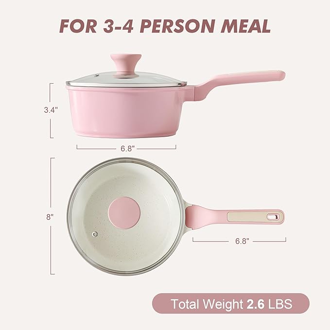 SENSARTE White Ceramic Nonstick Saucepan with Lid 2.5 Quarts, Medium Cooking Pot with Stay Cool Handle, Induction Compatible Saucepot, White Granite Coating, Free of Intentionally Added PTFE/PFOA/PFAS