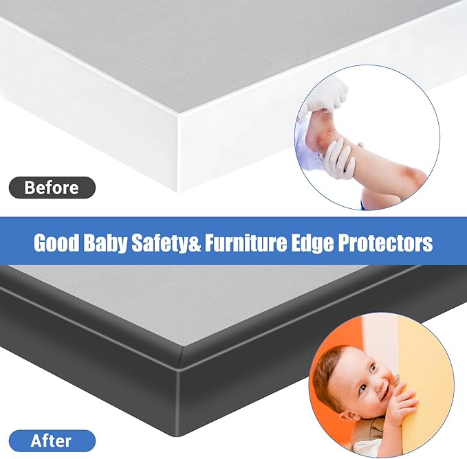 Rubber Edge Trim, Self-Adhesive U Channel Edge Protector for Interior Door Side, Woods, Flexible U Shaped Peel and Stick Edge Banding, Furniture Corner Guard, Fit 1-3/8"(35mm), 20Ft, Black
