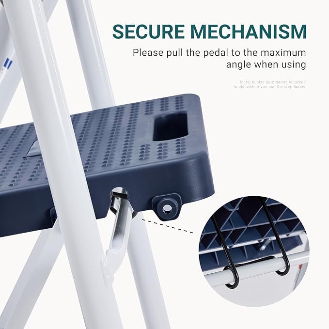 Smug Step Ladder, 2 Step Stool Foldable with Anti-Slip Pedal & Comfortable Handrail, 800lbs Capacity Sturdy Steel Ladder, Protable Heavy Duty Step Stool for Kitchen, Garage & Outdoor Use, Blue