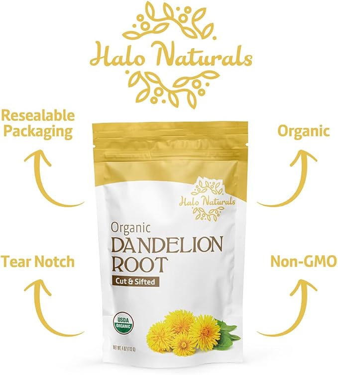Organic Dandelion Root Cut & Sifted, 4 Ounces (Taraxacum officinale) USDA Certified | Resealable Pouch| Packaged in The USA