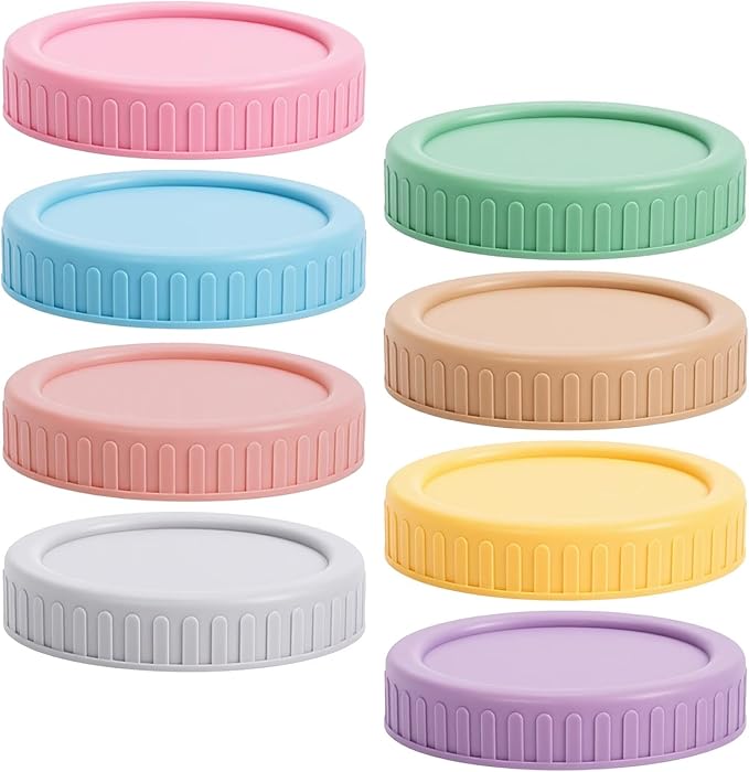 Vaincre 8PCS Wide Mouth Mason Jar Lids, Plastic Mason Jar Canning Lids Tops, Reusable Leak Proof Canning Covers with Silicone Rings for Ball, Kerr and More, Dishwasher Safe