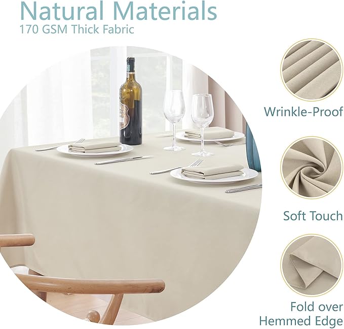 Veblandy 2 Pack Rectangle Tablecloth, 60x120 inch, Water Resistant Wrinkle Free Linen Textured Table Cloth Washable, Decorative Fabric Table Cover for Dining, Party and Camping, Beige