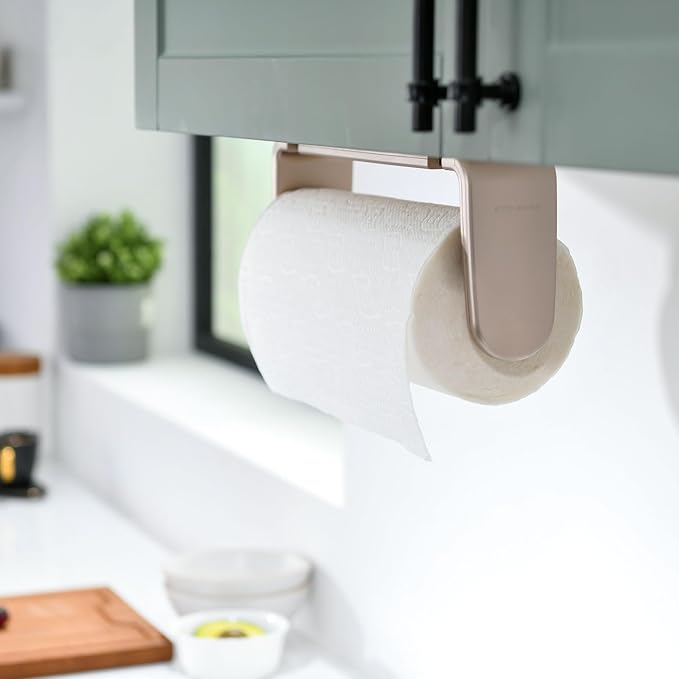 simpletome Paper Towel Holder ONE Hand Tear Adaptive Tension Arm Adjustable Length 9.4-11inch/24-28cm (Titanium Gold)
