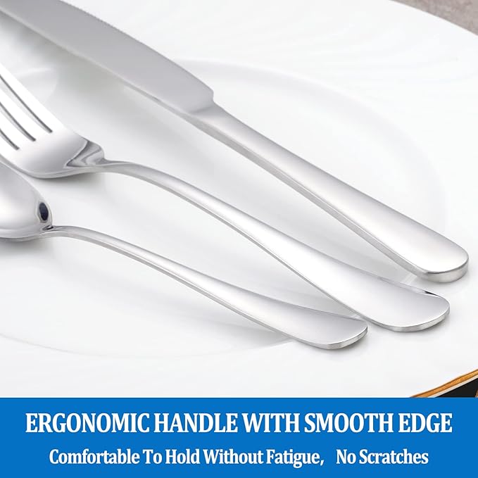 16 Pcs Forks and Spoons Silverware Set,Food Grade Stainless Steel Flatware Cutlery Set for Home,Kitchen and Restaurant,Mirror Polished,Dishwasher Safe - 8 Dinner Fork(8 inch) and 8 Teaspoon(6.5 inch)