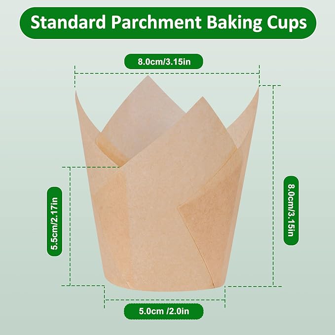 Caperci 150pcs Natural Tulip Cupcake Liners Unbleached European Parchment Paper Baking Cups Muffin Liners for Party, Wedding, Christmas, Birthday