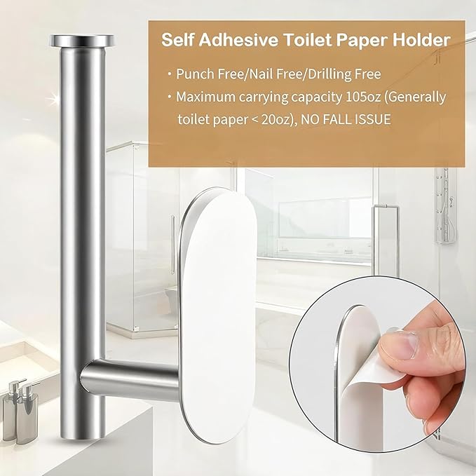 JOPOFI Toilet Paper Holder - Self Adhesive Toilet Paper Holder Wall Mount for Bathroom, Command Strip Stainless Steel Toilet Paper Roll Holder Stick On Wall, No Drilling - Brushed Nickel