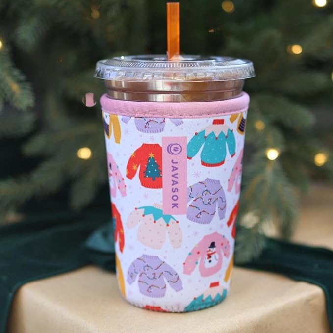 Sok It JavaSok Iced Coffee & Cold Soda Insulated Neoprene Cup Sleeve (Cozy Knits, Large: 30-32oz)