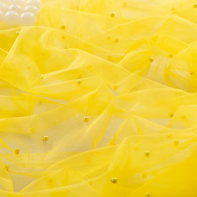 Socomi Pearl Table Runner Tulle Yellow Summer Cheesecloth 10FT Gauze Cheese Cloth Sheer Chiffon Dining Wedding Birthday Party Baby Shower Bridal Anniversary Holiday Centerpiece Table Decor