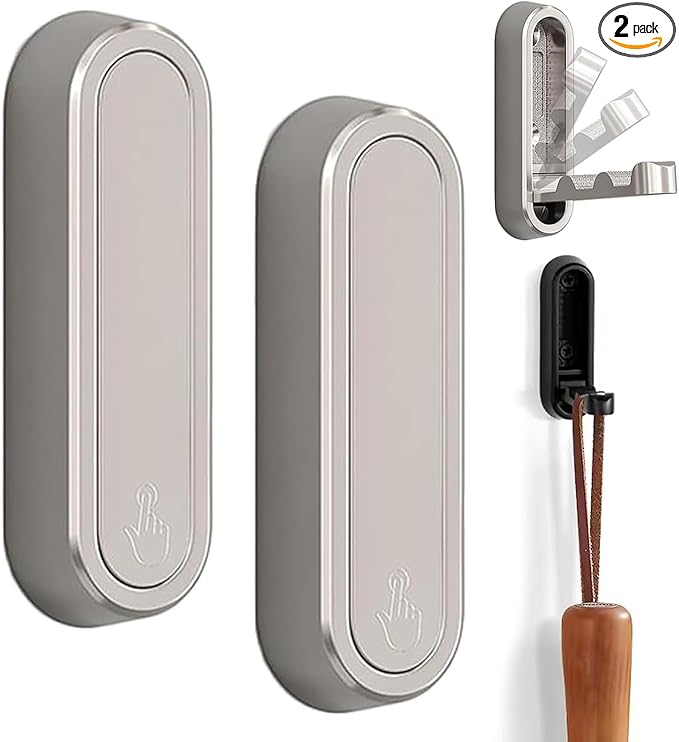 Gold Hooks for Wall Folding Coat Hook Folding Wall Hooks Up to 55 lbs Heavy Duty Space-Saving Easy Installation Metal Foldable Hook Wall Mount for Hanging Coats, Hats, Keys, Bags (2PCS - Silver)