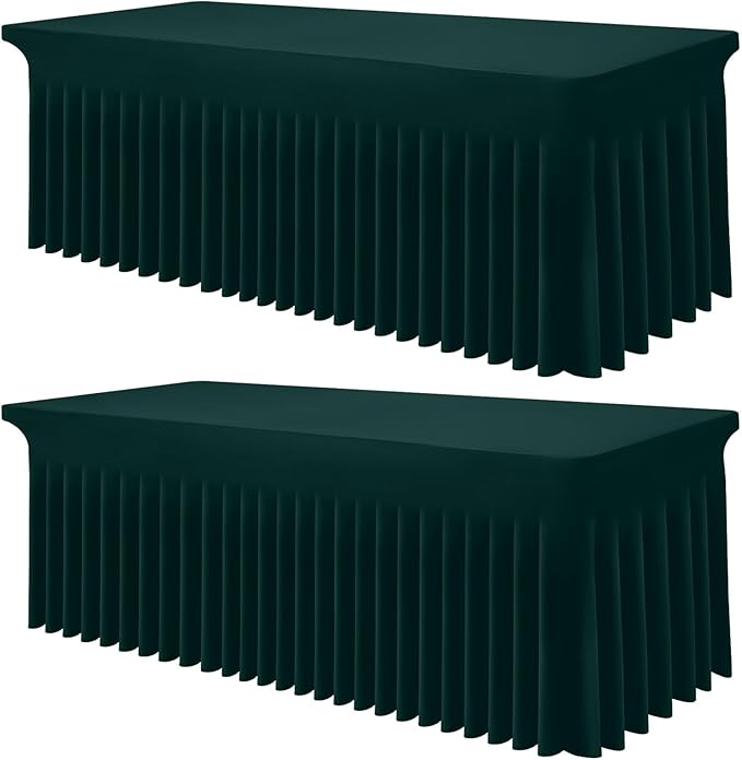 Smiry Spandex Tablecloth 2 Pack, Elastic Fitted Stretch Tablecloth for 6FT Rectangle Tables, Waterproof Washable Table Cover Skirt for Wedding, Banquet & Parties (Hunter Green, 72Lx30Wx30H Inch)