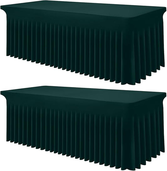 Smiry Spandex Tablecloth 2 Pack, Elastic Fitted Stretch Tablecloth for 6FT Rectangle Tables, Waterproof Washable Table Cover Skirt for Wedding, Banquet & Parties (Hunter Green, 72Lx30Wx30H Inch)