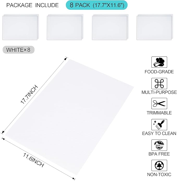 8 Pcs Refrigerator Liners Mats Washable, Refrigerator Mats Liner Waterproof Oilproof, Shinywear Fridge Liners for Shelves, Cover Pads for Freezer Glass Shelf Cupboard Cabinet Drawer (8 Clear)