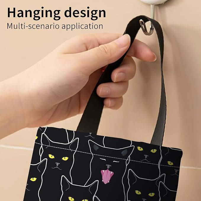 Plastic Bag Holder, Wall Mount Grocery Bag Organizer, Funny Hanging Trash Bag Storage Dispenser for Home Kitchen Cute Black Cats