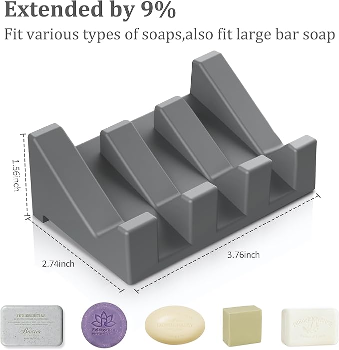 Silicone Soap Dish,3PCS Extended Self Draining Soap Dish for Shower Soap Holder Soap Dishes for Bar Soap,Bathroom Soap Holder Bathtub Soap Dish with Drainage Keep Soap Bar Dry Clean