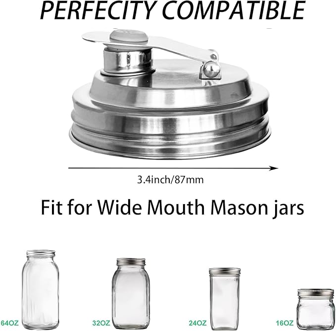 Mason Jar Pour Spout Lid Stainless Steel,Pour Spout Flip Cap Lids for Mason Jars,No Rust Leaking Proof for Home Brewing Fruit Fermenting Drinks Airtight(2PCS) (Wide Mouth)