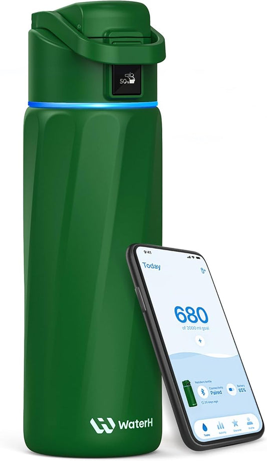 BOOST Smart Water Bottle that Reminds You to Drink, 24oz BPA-Free Stainless Steel Vacuum Insulated, Wide Mouth Water Tracker Bottle with APP for School, Gym, Office, Ideal for Father's Day