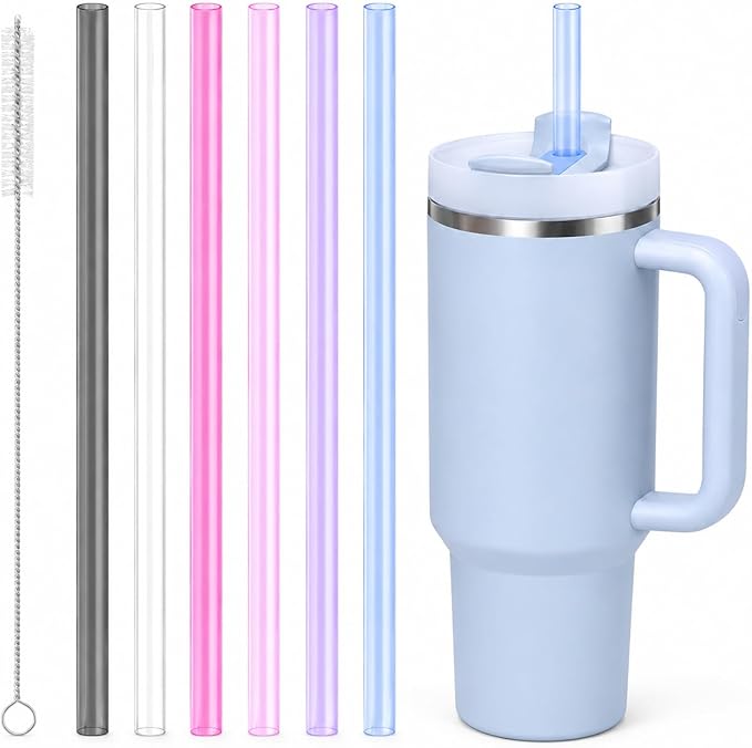 Joshey 10.5 Inch Tritan Replacement Straws for Stanley 30oz Tumbler - 6 Pack Reusable Long Straws with Cleaning Brush, Fits 30oz Stanley Cup Accessories, BPA-Free (6 Colors)