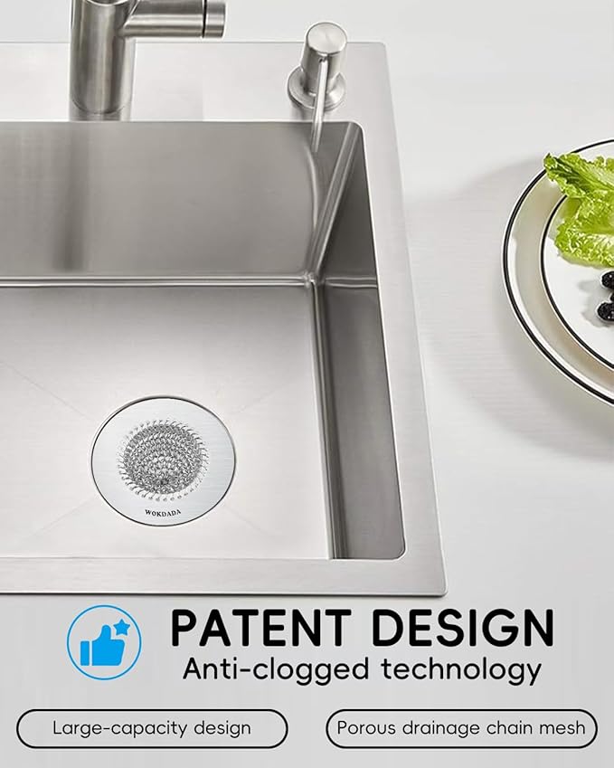 Sink Drain Strainer, Reversible No Clog Mesh Kitchen Sink Drain Strainer, 304 Stainless Steel & Rust-Proof/Masterfully Handcrafted, Easy Clean, Dishwasher Safe, Fits Standard Sink Drain