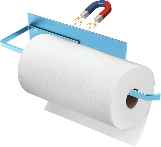 Paper Towel Holder Magnetic, Magnetic Paper Towel Holder for Fridge, Toilet Paper Roll Holder Magnet Towel Rack Wall Mount Shelf Bar for Towels Rolls Bathroom RV Dorm Kitchen Wall Decor, Blue