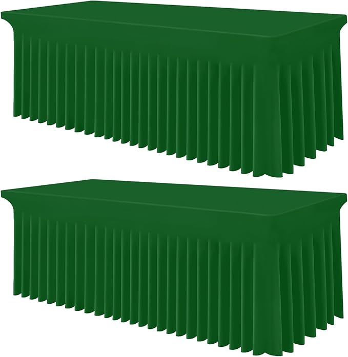 Smiry Spandex Tablecloth 2 Pack, Elastic Fitted Stretch Tablecloth for 6FT Rectangle Tables, Waterproof Washable Table Cover Skirt for Wedding, Banquet & Parties (Emerald Green, 72Lx30Wx30H Inch)